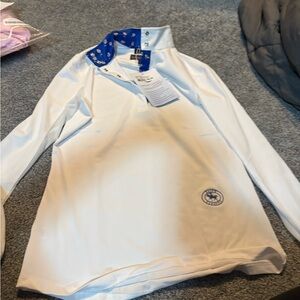 Women's White Long-Sleeve Shirt with Blue Accents